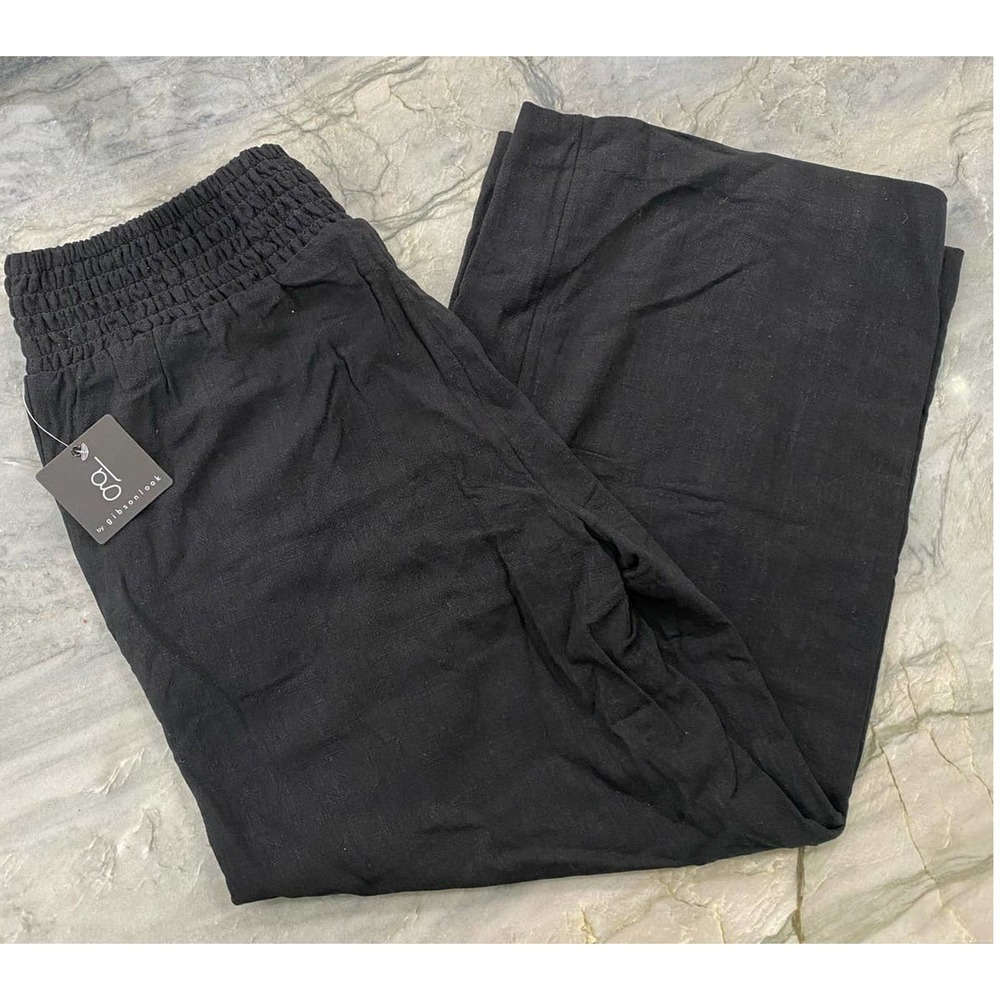 GL by Gibson Look Linen Wide Leg Pants Black XL